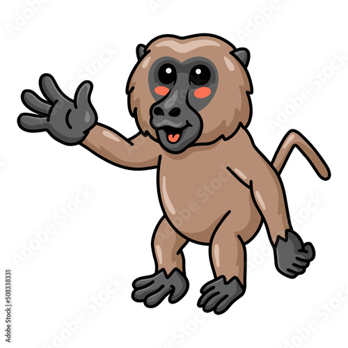 Cute little baboon monkey cartoon waving hand