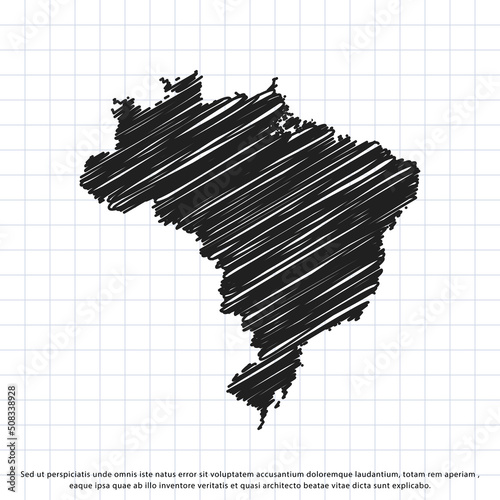 Map of Brazil freehand drawing on a sheet of exercise book. Vector illustration.