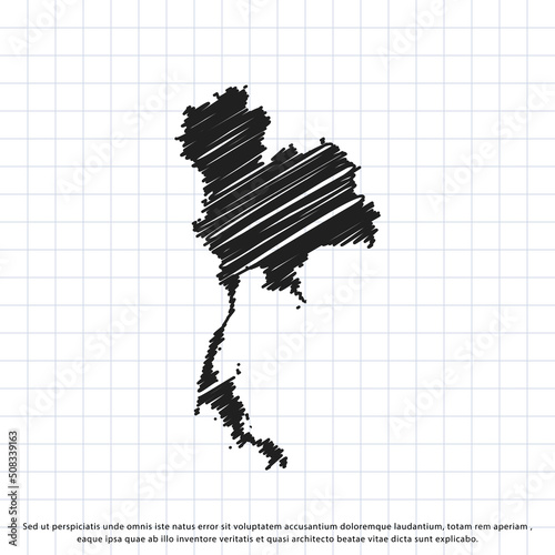 Map of Thailand freehand drawing on a sheet of exercise book. Vector illustration.