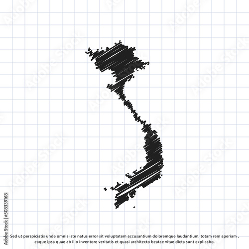 Map of Vietnam freehand drawing on a sheet of exercise book. Vector illustration.