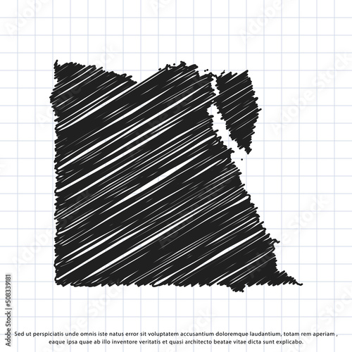 Map of Egypt freehand drawing on a sheet of exercise book. Vector illustration.