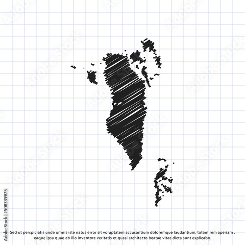 Map of Bahrain freehand drawing on a sheet of exercise book. Vector illustration.