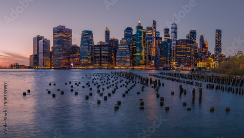 Manhattan skyline after sunset