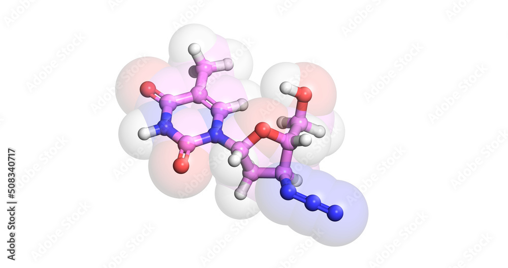 Zidovudine /AZT, HIV/AIDS drug, 3D molecule