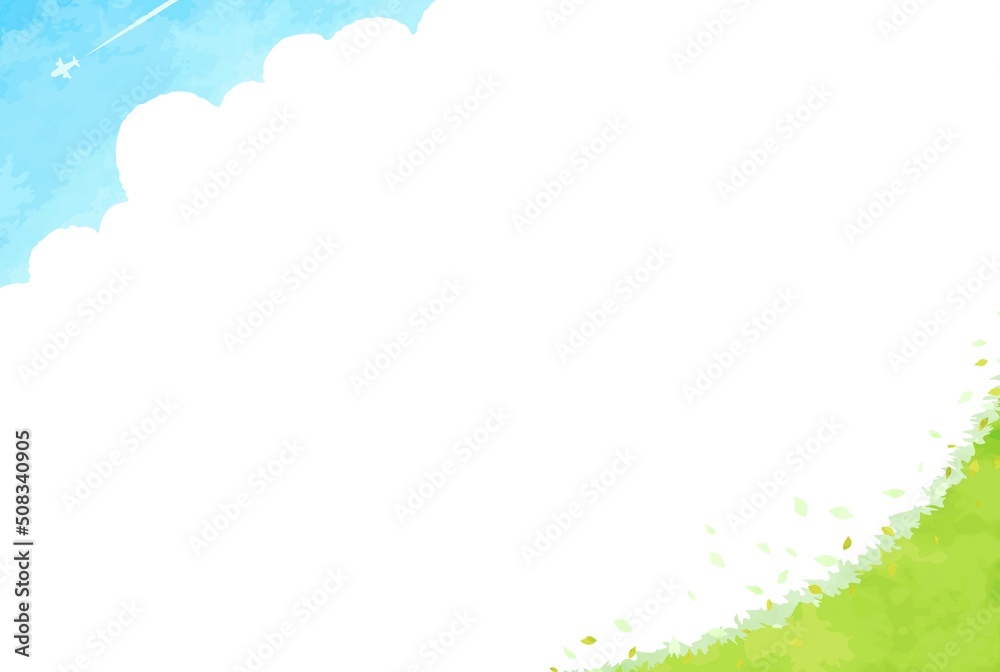Fototapeta premium 爽やかな草原と青空の風景イラスト