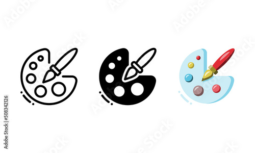 Color palette icon. With outline, glyph and flat styles