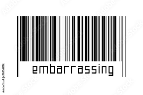 Digitalization concept. Barcode of black horizontal lines with inscription embarrassing photo