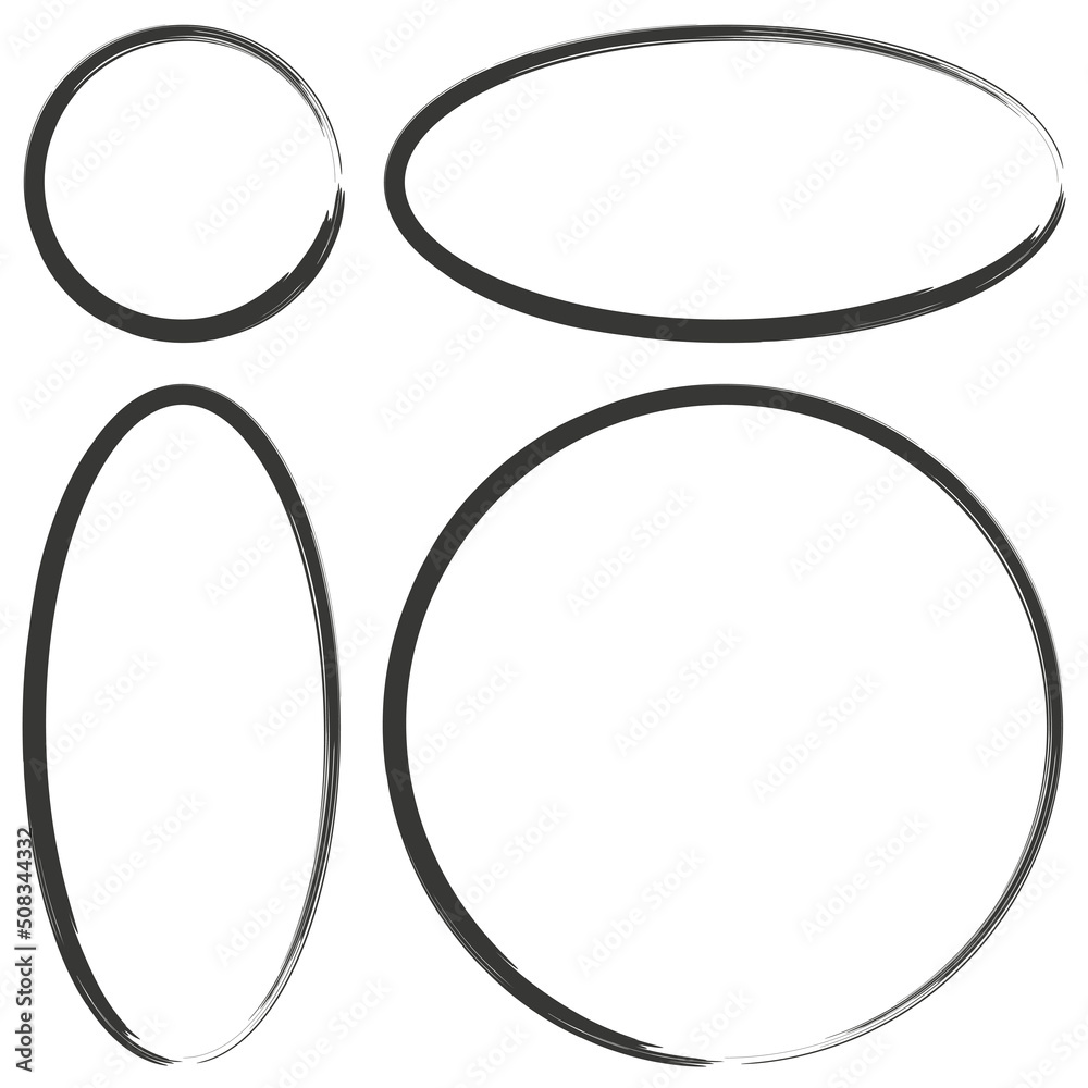 Black brush ovals. Hand drawn set. Round frame set. Border element. Circle frame set. Vector illustration. Stock image. Black brush ovals. Hand drawn set. Round frame set. Border element. Circle frame set. Vector illustration. Stock image.