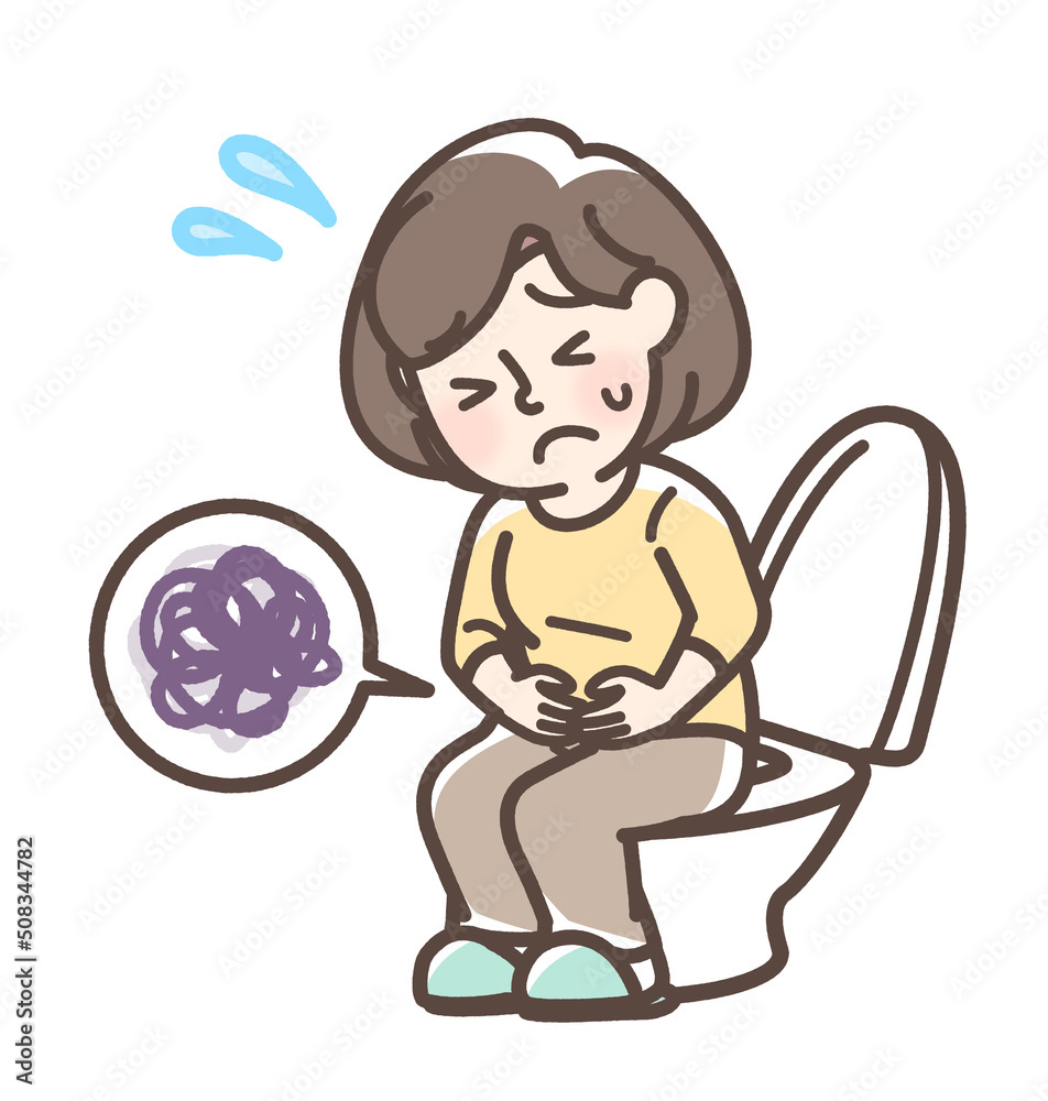 トイレで困っている女性 トイレで困っている女性