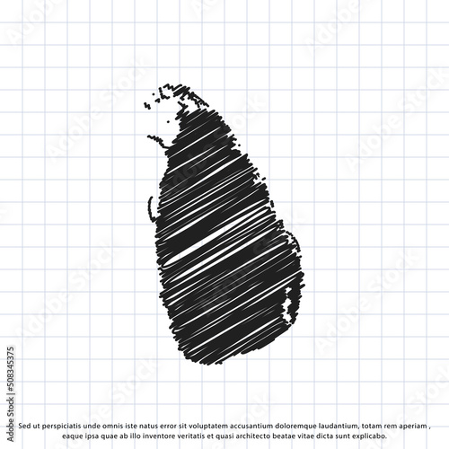 Map of Sri Lanka freehand drawing on a sheet of exercise book. Vector illustration.