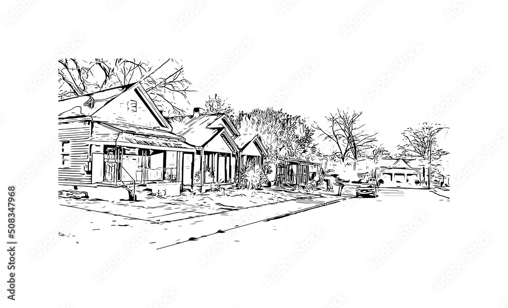 Building view with landmark of Montgomery is the 
city in Alabama. Hand drawn sketch illustration in vector.