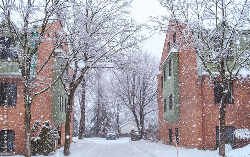 Wallpaper Mural View on the streets and houses of Longueuil old town on a snowstorm day in Quebec (Canada) Torontodigital.ca