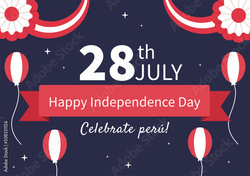 Felices Fiestas Patrias or Peruvian Independence Day Cartoon Illustration with Flag for National Holiday Peru Celebration on 28 july in Flat Style Background