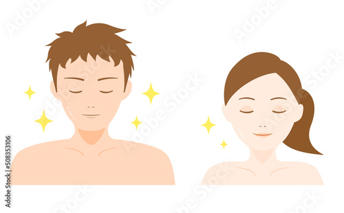 女性と男性 顔アップ 美容 目を閉じる