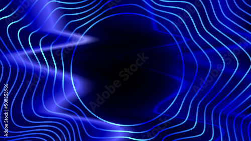 Neon Dark Blue Gradient Foil Background with Vibration Circle Waves Lines