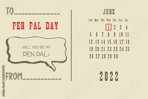 Calendar page Pen Pal Day