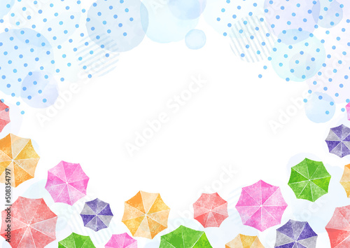 傘と雨のかわいい手描き水彩背景