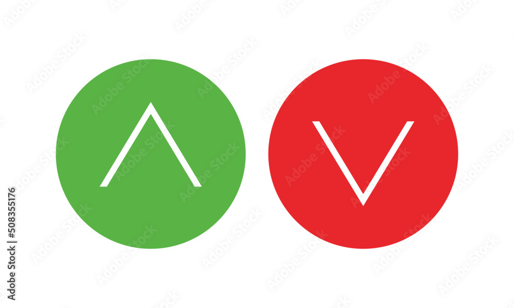 Simple red down green up arrow icon sign design vector. Cryptocurrency, stock and forex investment trading analysis. Simple red down green up arrow icon sign design vector. Cryptocurrency, stock and forex investment trading analysis.