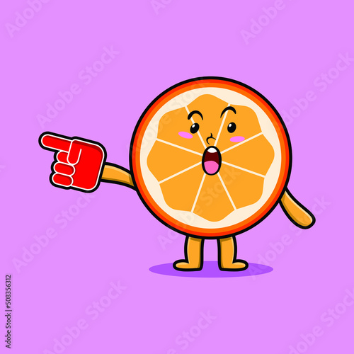 Cute Cartoon Orange fruit with foam finger glove in modern design 