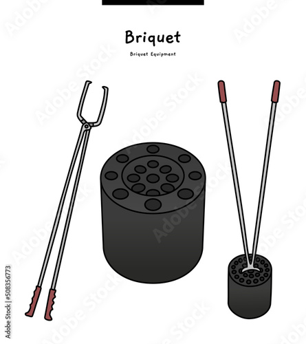 This is briquette and briquette tongs. In the past, it was used a lot for heating in winter.