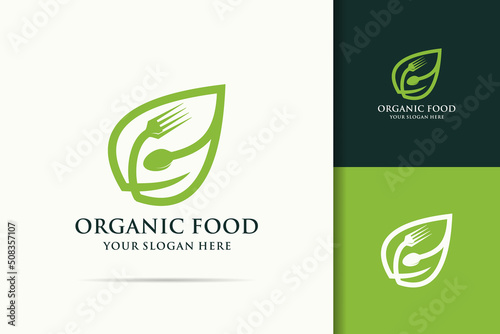 leaf spoon fork organic food inspiration logo