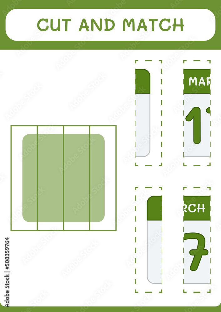 Cut and match parts of Calender, game for children. Vector illustration, printable worksheet Cut and match parts of Calender, game for children. Vector illustration, printable worksheet