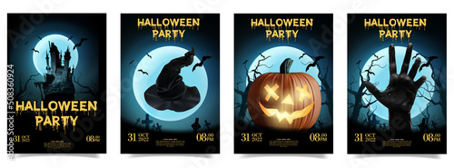 Happy Halloween party posters set . Vector illustration.  Place for text. Brochure background