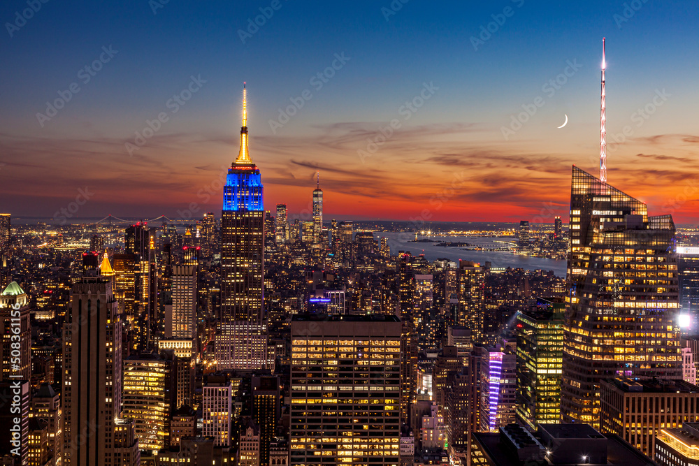 View of New York City at twilight from the Top of the Rock