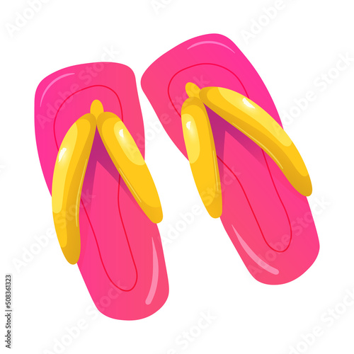 Flip flops in pink color. Summertime beach accessory.