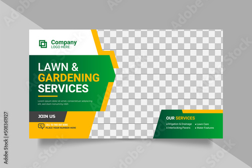 Agricultural and farming services web banner or social media post lawn gardening template design