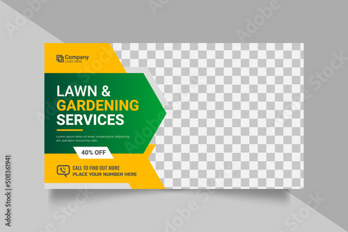 Agricultural and farming services web banner or social media post lawn gardening template design