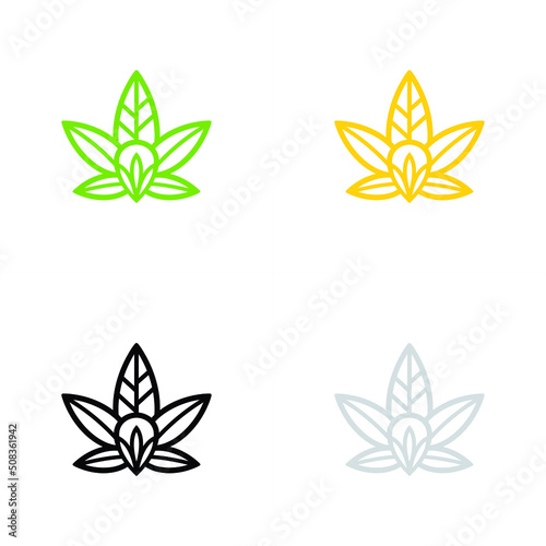 Luxury Cannabis or Marijuana Leaf in the frame for Icon and Logos Concept black silver gold and green