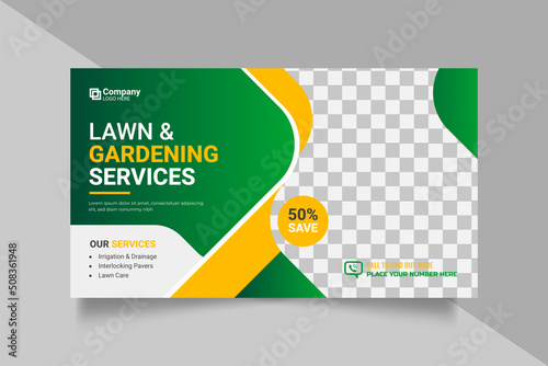 Agricultural and farming services web banner or social media post lawn gardening template design