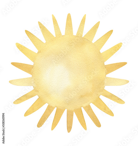 Watercolor sun. Weather illustration for kids