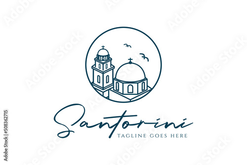 Circular Greece Greek Santorini Building Town City Logo Design Vector