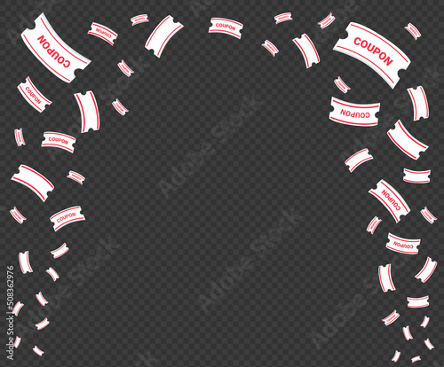 falling coupon paper illustration set. Firecracker, confetti, ticket, event. Vector drawing. Hand drawn style.