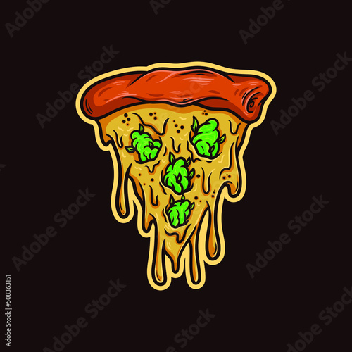 a vector illustration of a melted and sliced pizza with cannabis nuggets topping