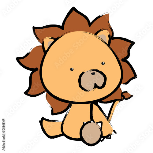 baby lion cartoon crayon drawing style illustration in vector format