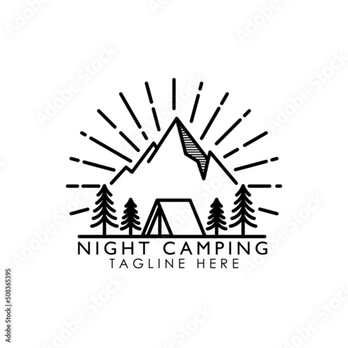 Mountain camping minimalist monoline vector logo