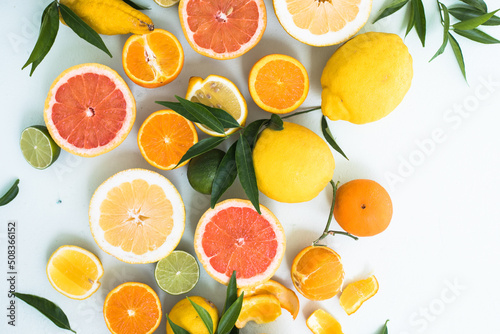 Fresh slices of different types of citrus: Orange, lime,lemon Grapefruit © Maria