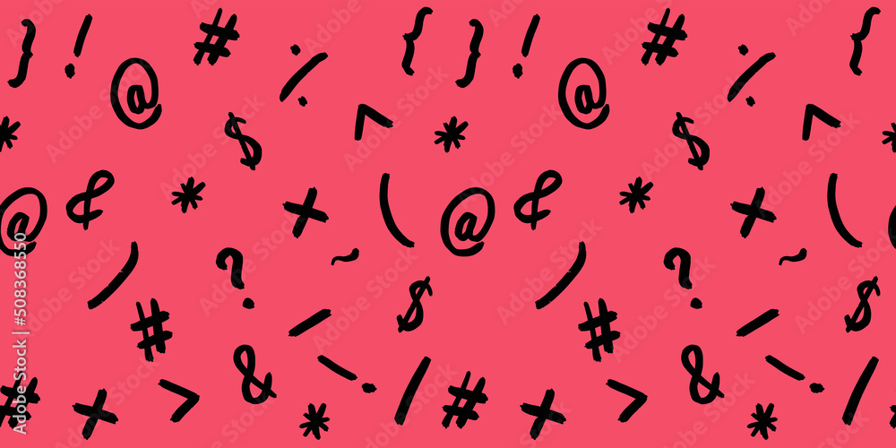 pattern with the image of keyboard symbols. Punctuation marks. Template for applying to the surface. Banner for insertion into site. purple red background pattern with the image of keyboard symbols. Punctuation marks. Template for applying to the surface. Banner for insertion into site. purple red background