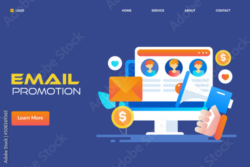 Email promotion, sending business offers and message to newsletter subscriber, digital marketing campaign. Landing page template.