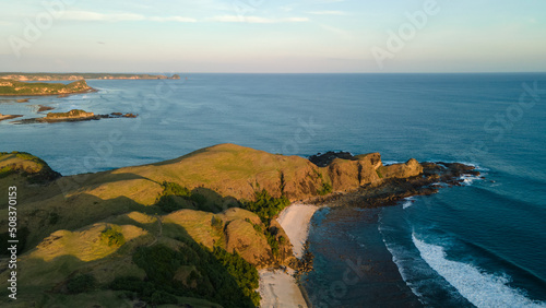 Aerial view of Lombok Bukit Merese, mandalika surrounding area seascape aerial view
