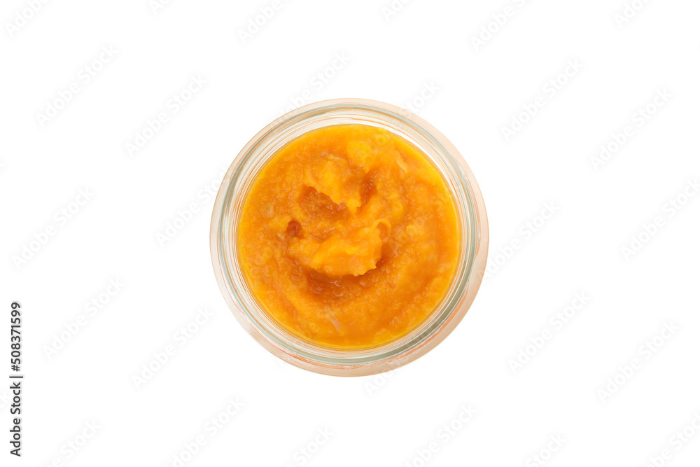 Jar of pumpkin jam isolated on white background Jar of pumpkin jam isolated on white background