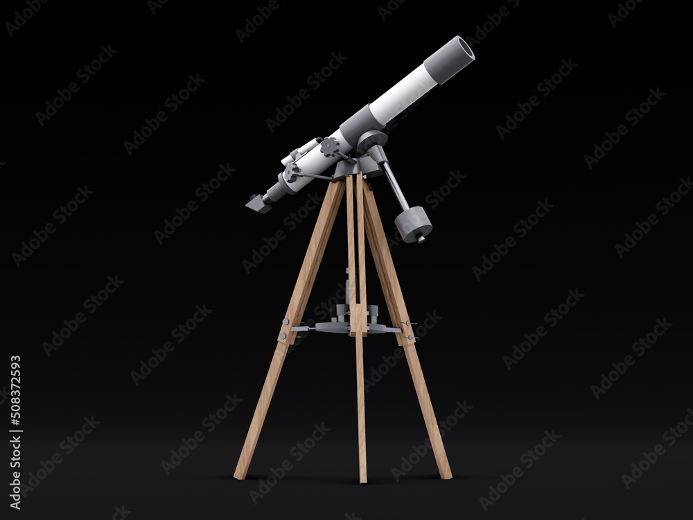 Small telescope on a tripod for observing nearby space objects and for teaching astronomy. 3d illustration Small telescope on a tripod for observing nearby space objects and for teaching astronomy. 3d illustration