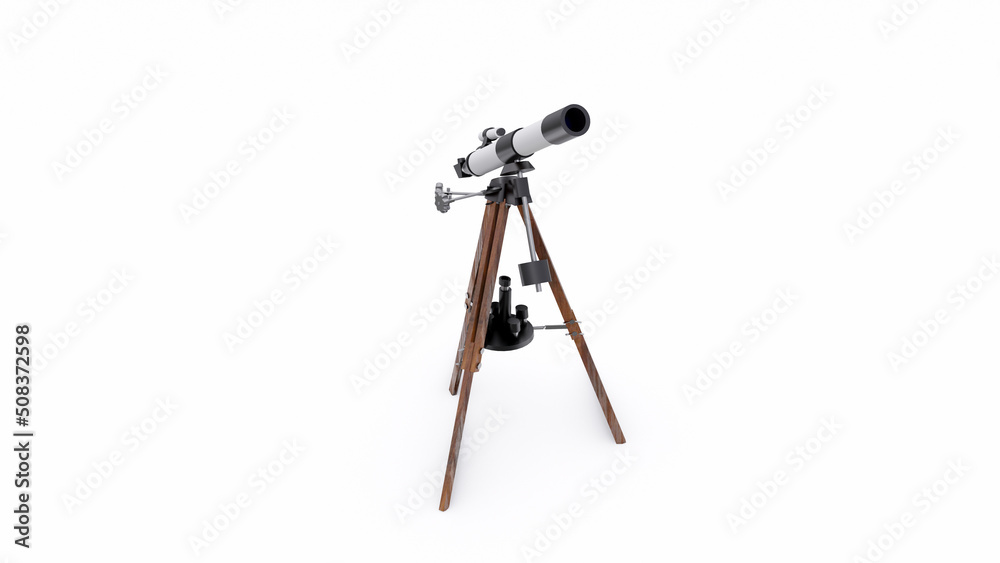 Small telescope on a tripod for observing nearby space objects and for teaching astronomy. 3d illustration Small telescope on a tripod for observing nearby space objects and for teaching astronomy. 3d illustration