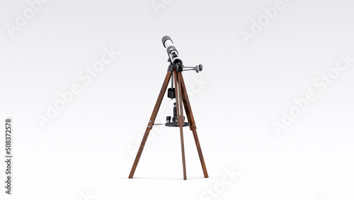 Small telescope on a tripod for observing nearby space objects and for teaching astronomy. 3d illustration