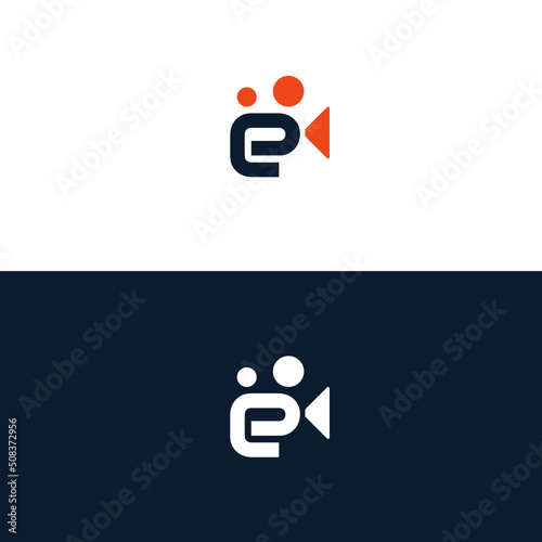 e Letter Movie Camera Logo symbol isolated on white background for entertainment industry. Vector illustration flat design.