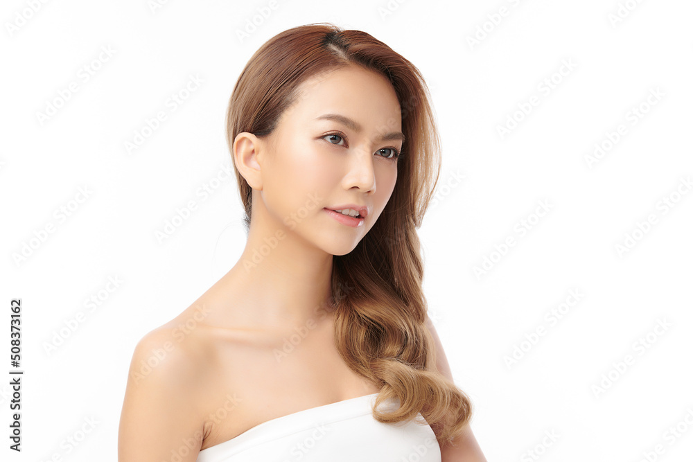 Beautiful young asian woman with clean fresh skin on white background, Face care, Facial treatment, Cosmetology, beauty and spa, Asian women portrait. Beautiful young asian woman with clean fresh skin on white background, Face care, Facial treatment, Cosmetology, beauty and spa, Asian women portrait.