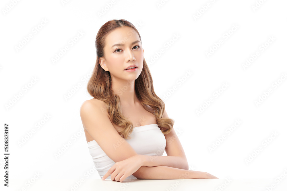 Beautiful young asian woman with clean fresh skin on white background, Face care, Facial treatment, Cosmetology, beauty and spa, Asian women portrait. Beautiful young asian woman with clean fresh skin on white background, Face care, Facial treatment, Cosmetology, beauty and spa, Asian women portrait.